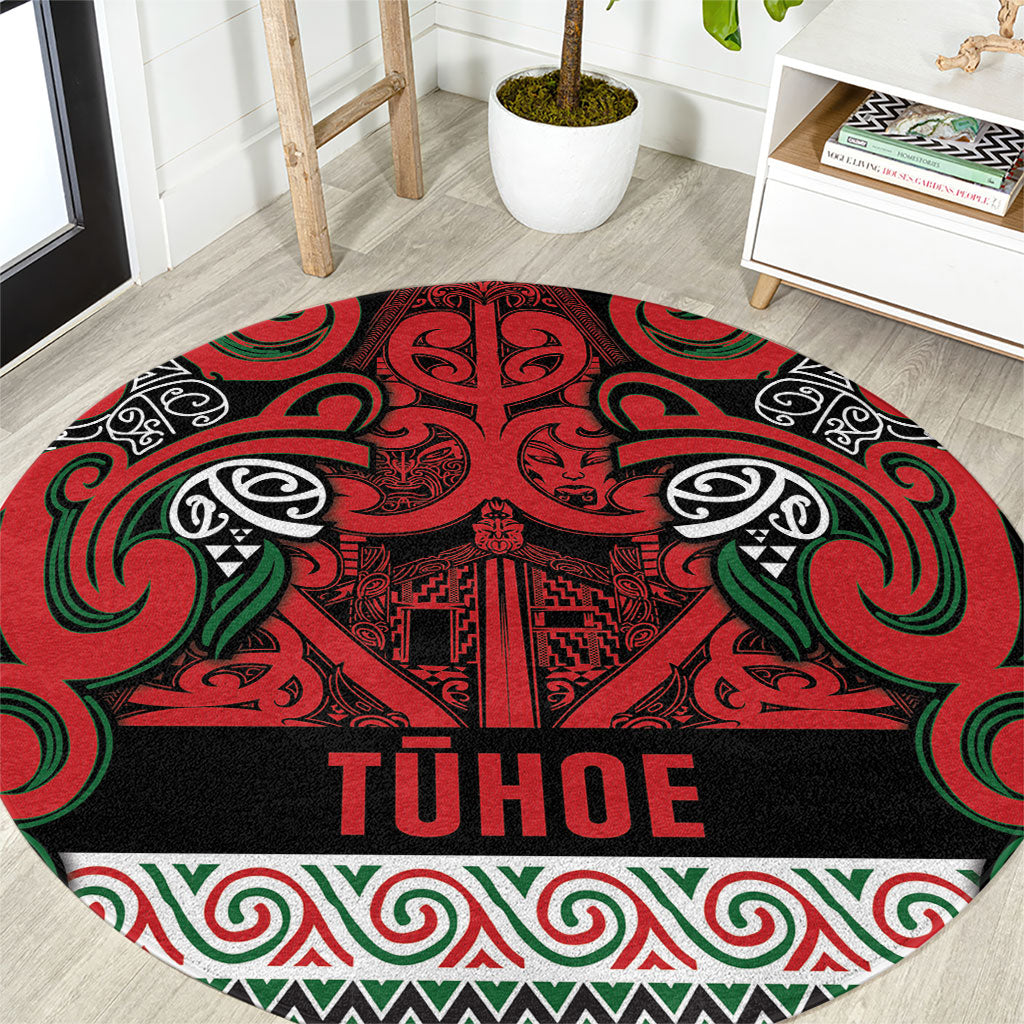 Aotearoa Iwi Tuhoe Round Carpet Maori Wharenui House Tribal Pattern LT9 Green Red - Polynesian Pride