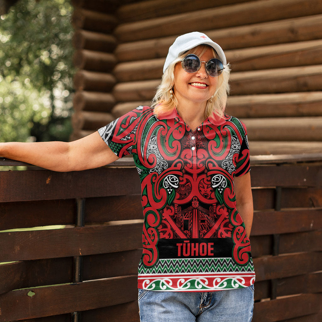 Aotearoa Iwi Tuhoe Women Polo Shirt Maori Wharenui House Tribal Pattern LT9 - Polynesian Pride