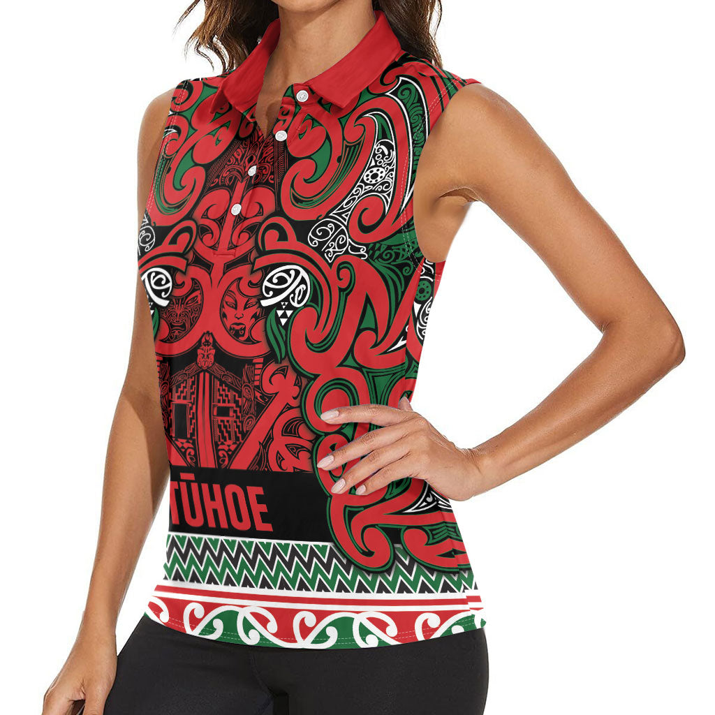 Aotearoa Iwi Tuhoe Women Sleeveless Polo Shirt Maori Wharenui House Tribal Pattern LT9 - Polynesian Pride
