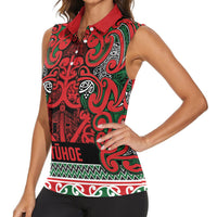 Aotearoa Iwi Tuhoe Women Sleeveless Polo Shirt Maori Wharenui House Tribal Pattern LT9 - Polynesian Pride