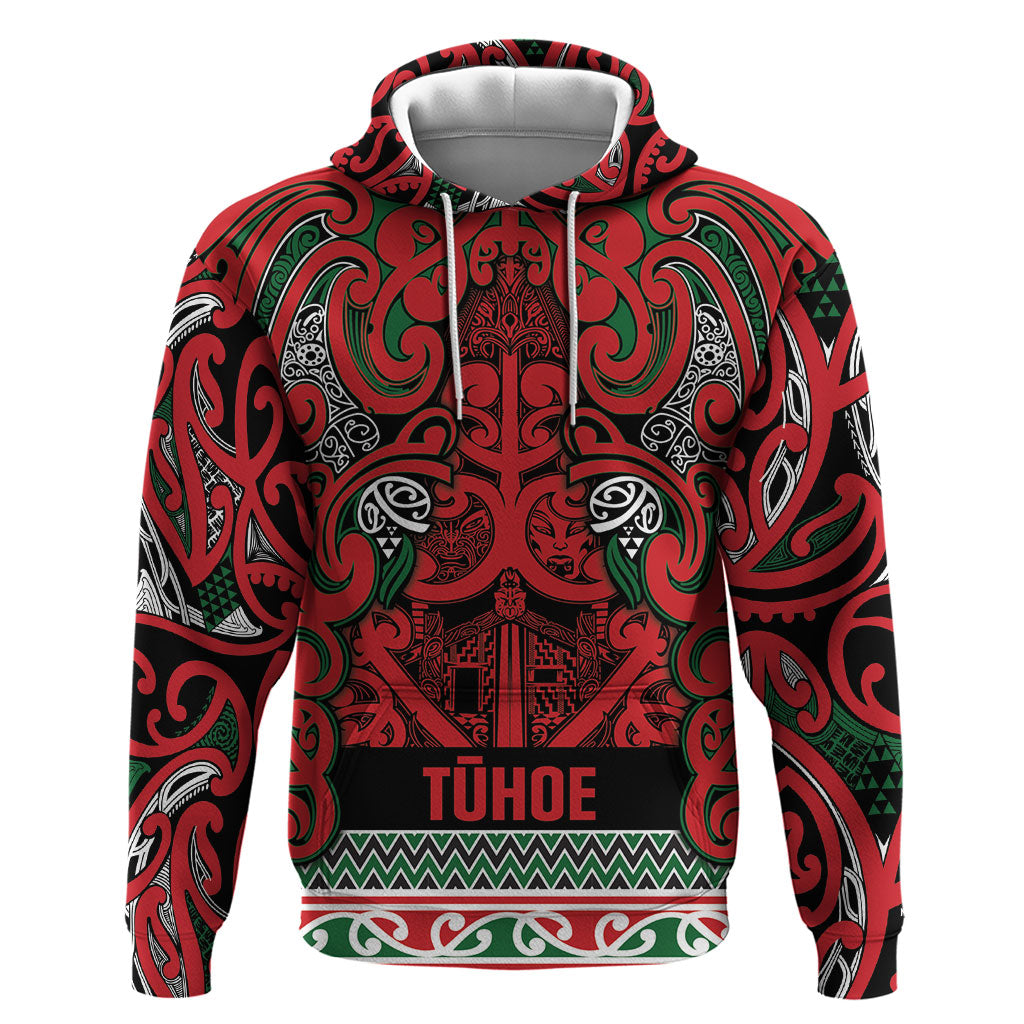 Aotearoa Iwi Tuhoe Zip Hoodie Maori Wharenui House Tribal Pattern LT9 Pullover Hoodie Green Red - Polynesian Pride