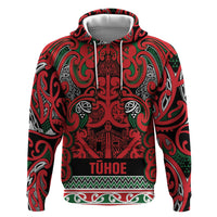 Aotearoa Iwi Tuhoe Zip Hoodie Maori Wharenui House Tribal Pattern LT9 Pullover Hoodie Green Red - Polynesian Pride