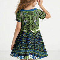 Aotearoa Iwi Whakatohea Kid Short Sleeve Dress Maori Wharenui House Tribal Pattern LT9 - Polynesian Pride