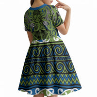 Aotearoa Iwi Whakatohea Kid Short Sleeve Dress Maori Wharenui House Tribal Pattern LT9 - Polynesian Pride