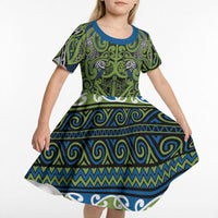 Aotearoa Iwi Whakatohea Kid Short Sleeve Dress Maori Wharenui House Tribal Pattern LT9 - Polynesian Pride