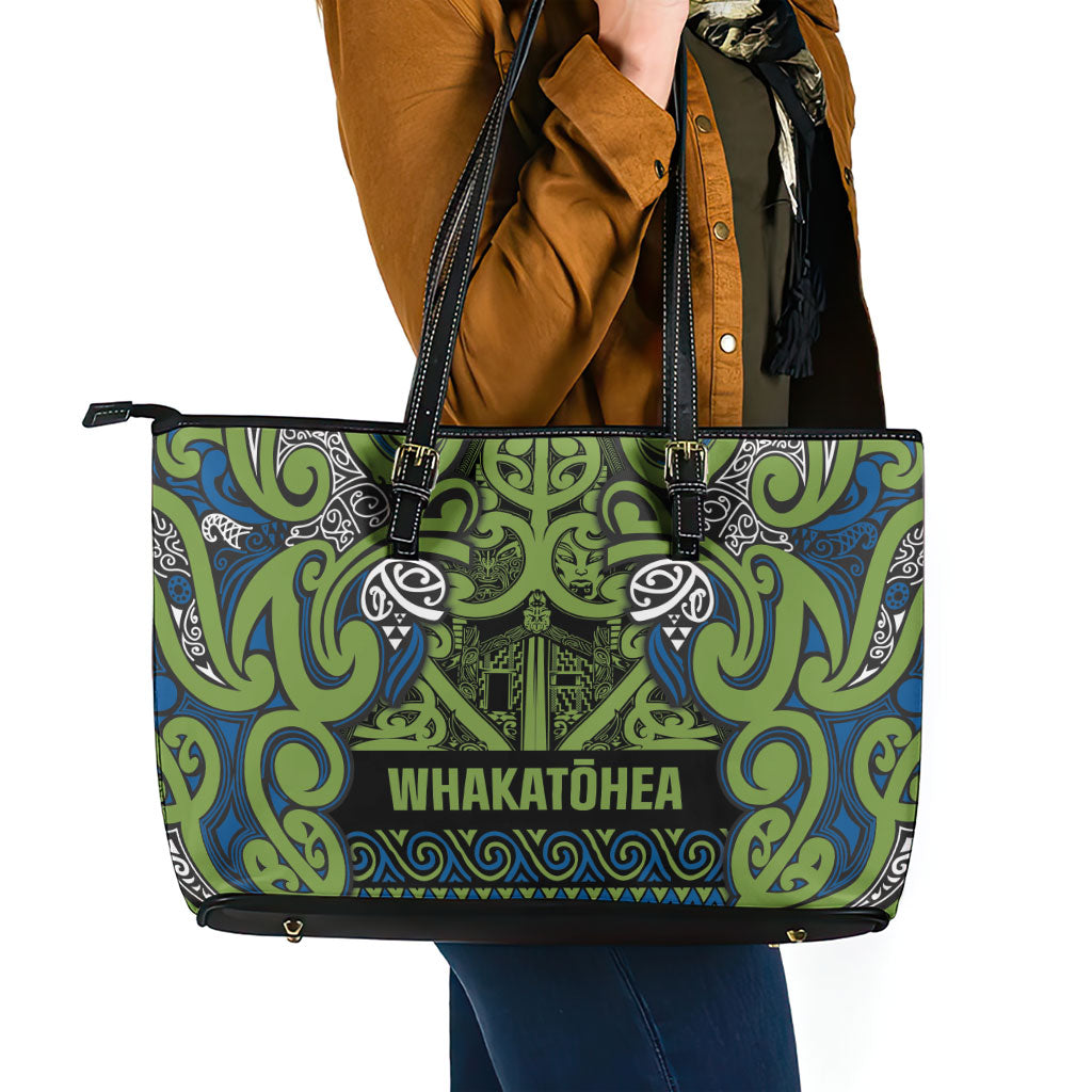 Aotearoa Iwi Whakatohea Leather Tote Bag Maori Wharenui House Tribal Pattern LT9 - Polynesian Pride