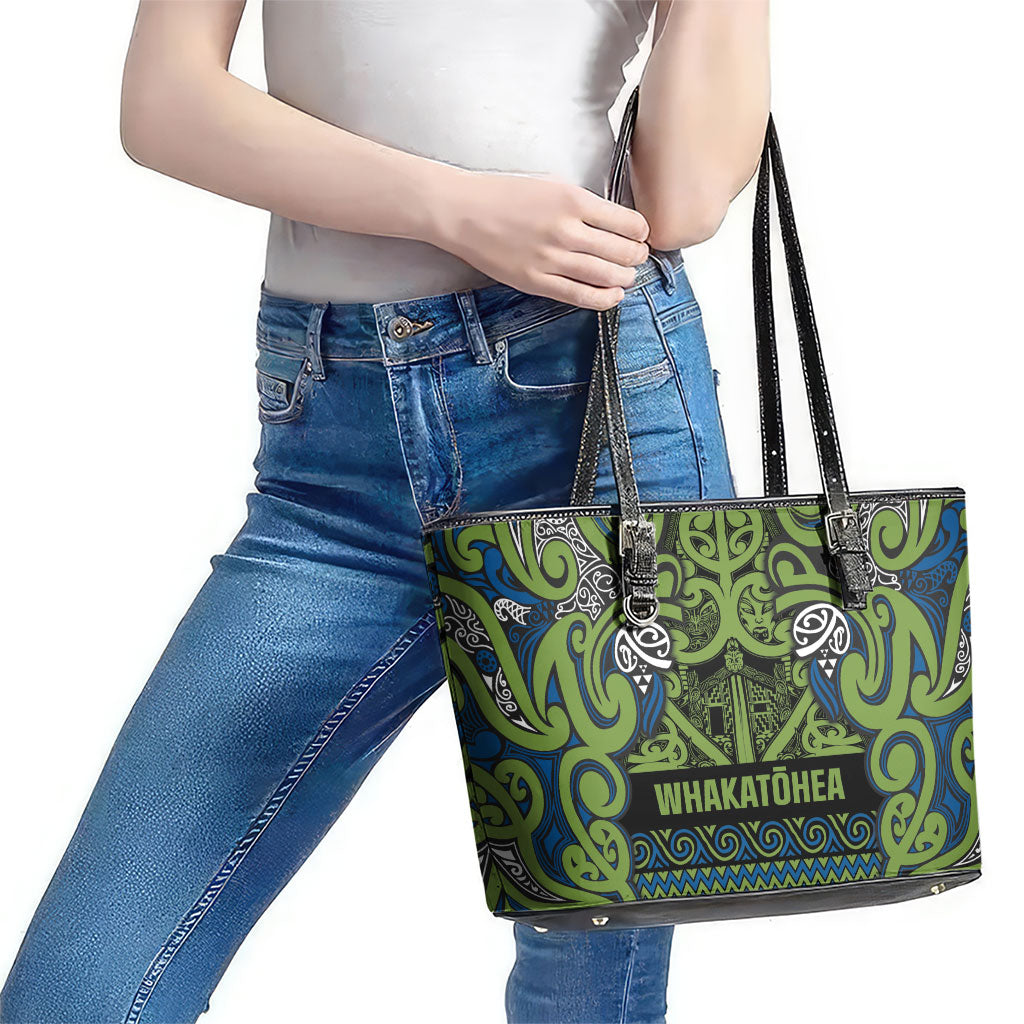 Aotearoa Iwi Whakatohea Leather Tote Bag Maori Wharenui House Tribal Pattern LT9 - Polynesian Pride