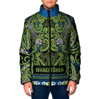 Aotearoa Iwi Whakatohea Padded Jacket Maori Wharenui House Tribal Pattern LT9 Men Olive green - Polynesian Pride