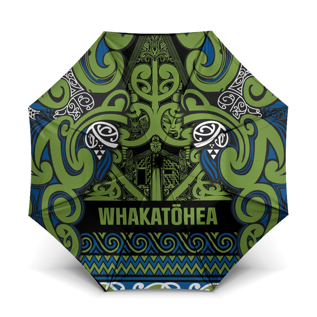 Aotearoa Iwi Whakatohea Umbrella Maori Wharenui House Tribal Pattern LT9 One Size Folded 11.42 inch Opened Diameter 37.4 inch Olive green - Polynesian Pride