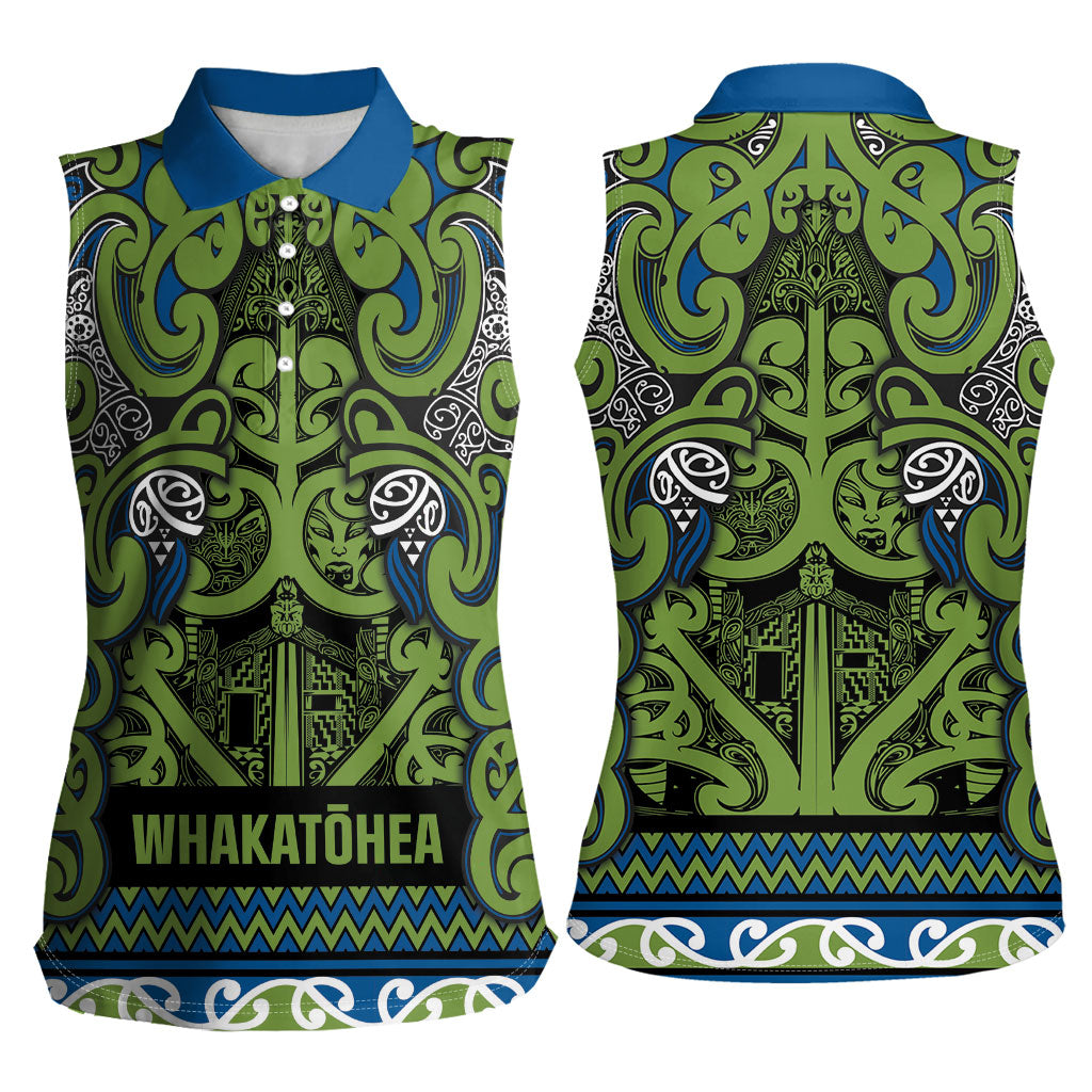 Aotearoa Iwi Whakatohea Women Sleeveless Polo Shirt Maori Wharenui House Tribal Pattern LT9 - Polynesian Pride