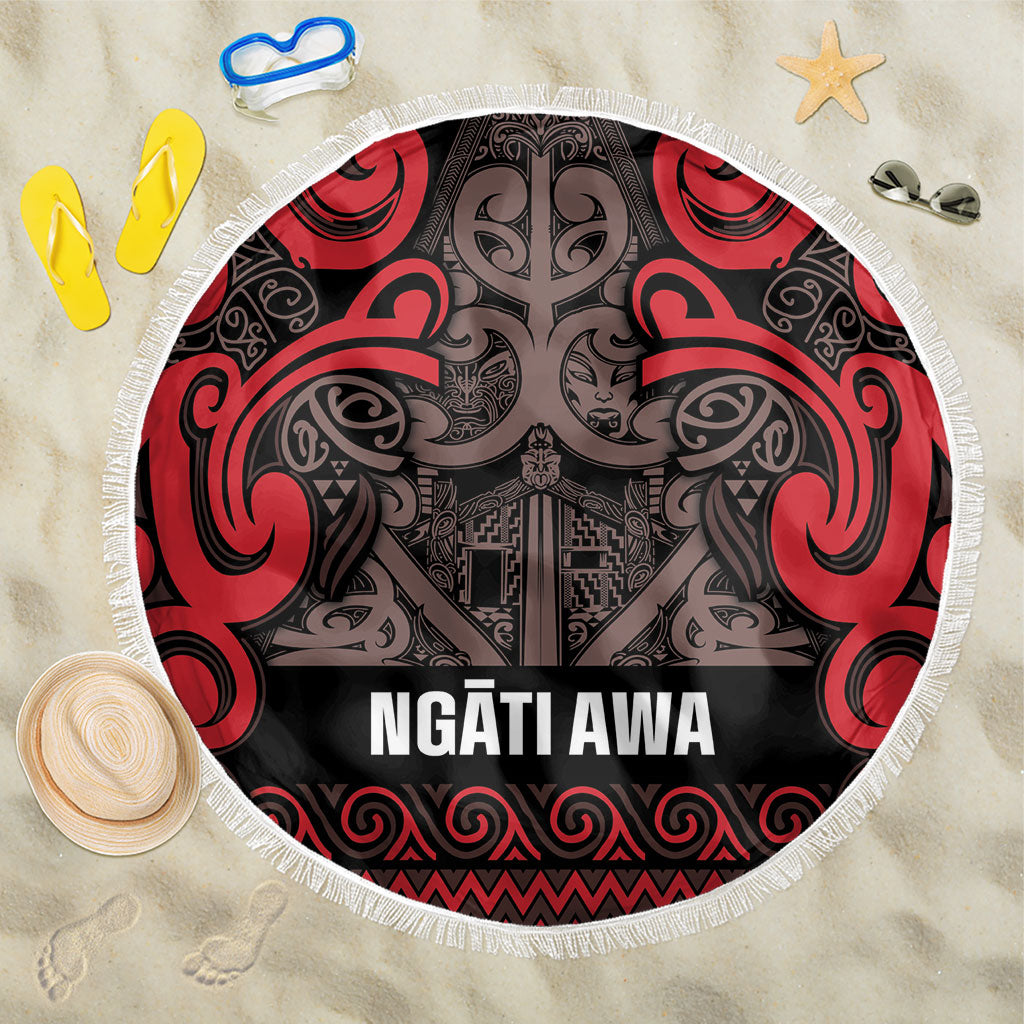 Aotearoa Iwi Ngati Awa Beach Blanket Maori Wharenui House Tribal Pattern LT9 One Size 150cm Red - Polynesian Pride