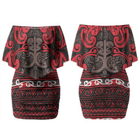 Aotearoa Iwi Ngati Awa Couples Matching Off Shoulder Short Dress and Long Sleeve Button Shirt Maori Wharenui House Tribal Pattern LT9 - Polynesian Pride