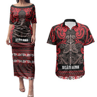 Aotearoa Iwi Ngati Awa Couples Matching Puletasi and Hawaiian Shirt Maori Wharenui House Tribal Pattern LT9 Red - Polynesian Pride