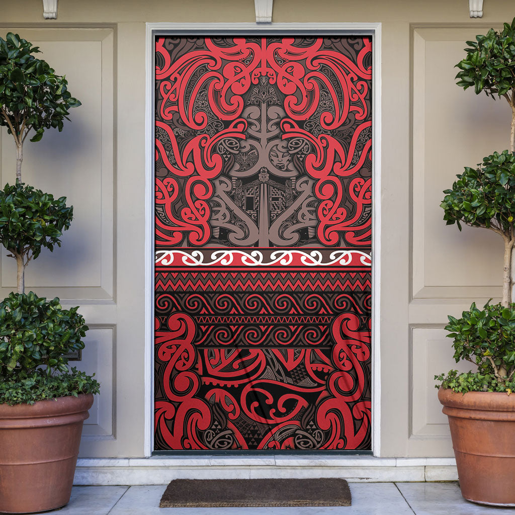 Aotearoa Iwi Ngati Awa Door Cover Maori Wharenui House Tribal Pattern LT9 Red - Polynesian Pride