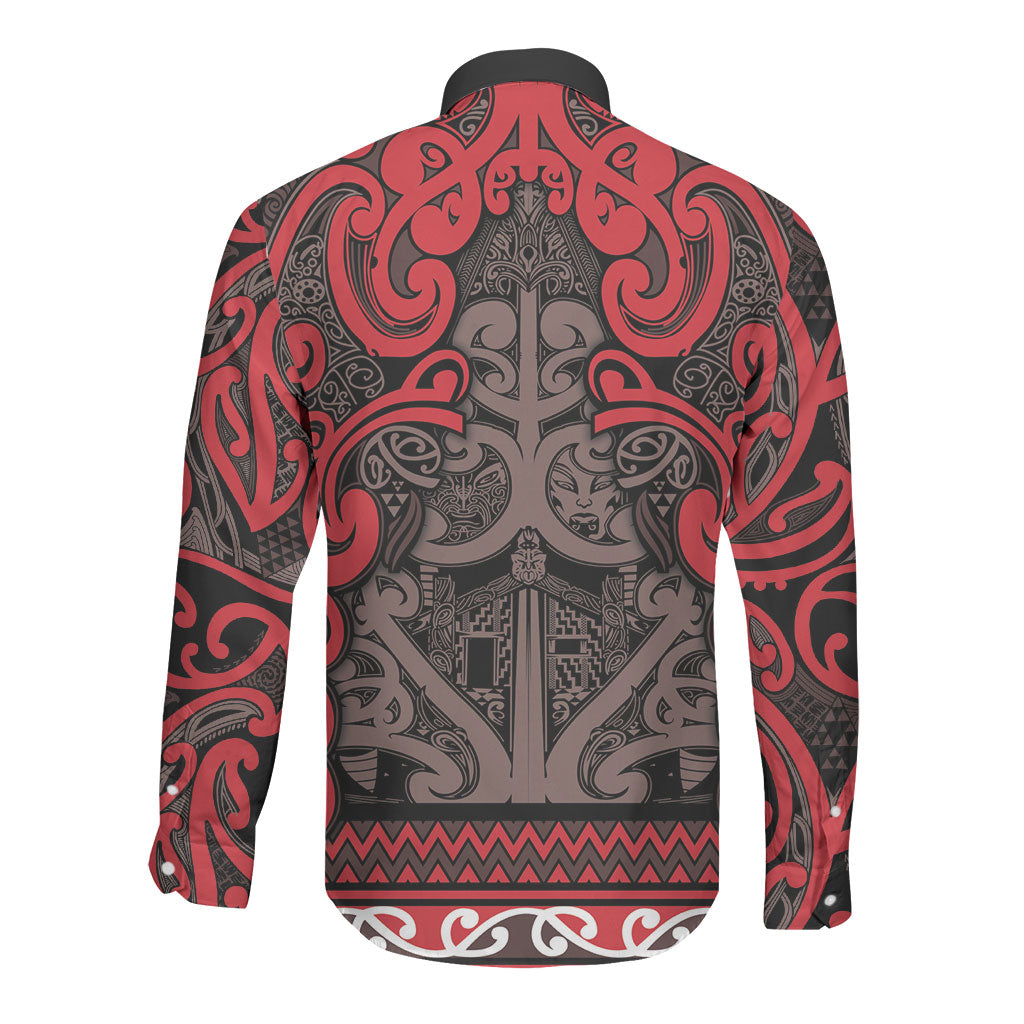 Aotearoa Iwi Ngati Awa Long Sleeve Button Shirt Maori Wharenui House Tribal Pattern LT9 - Polynesian Pride