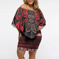 Aotearoa Iwi Ngati Awa Off Shoulder Short Dress Maori Wharenui House Tribal Pattern LT9 Women Red - Polynesian Pride