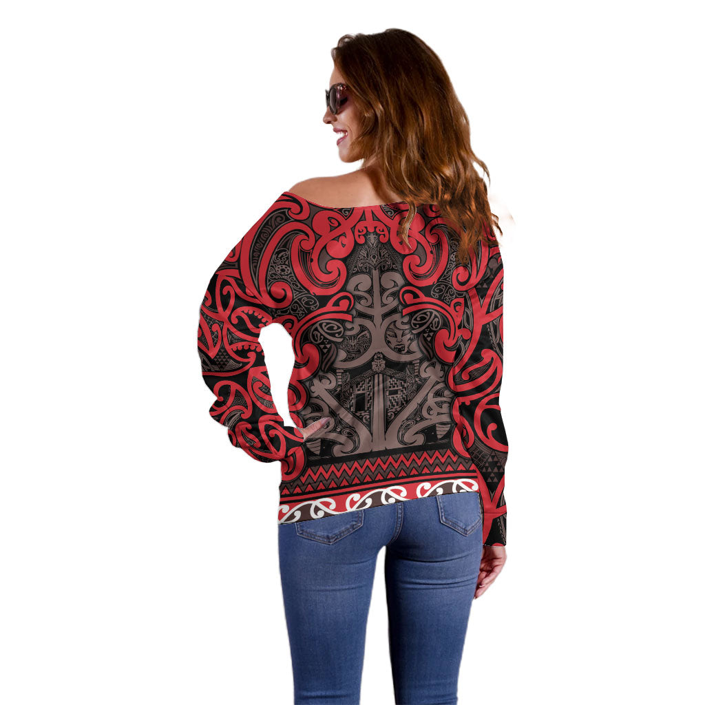 Aotearoa Iwi Ngati Awa Off Shoulder Sweater Maori Wharenui House Tribal Pattern LT9 - Polynesian Pride