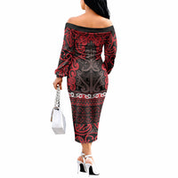 Aotearoa Iwi Ngati Awa Off The Shoulder Long Sleeve Dress Maori Wharenui House Tribal Pattern LT9 - Polynesian Pride