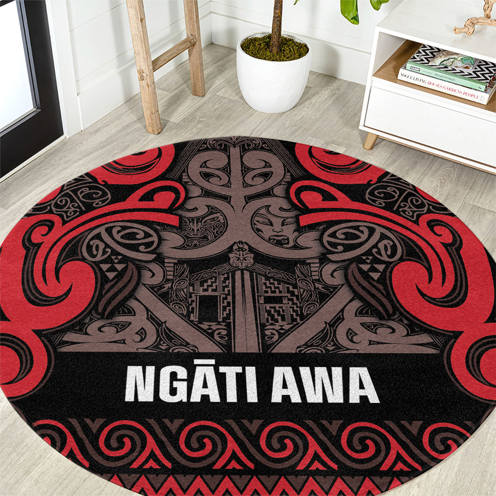 Aotearoa Iwi Ngati Awa Round Carpet Maori Wharenui House Tribal Pattern LT9 Red - Polynesian Pride