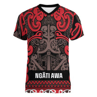Aotearoa Iwi Ngati Awa Women V-Neck T-Shirt Maori Wharenui House Tribal Pattern LT9 Female Red - Polynesian Pride