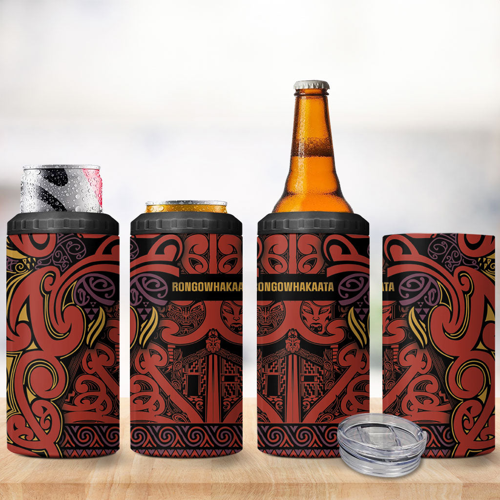 Aotearoa Iwi Rongowhakaata 4 in 1 Can Cooler Tumbler Maori Wharenui House Tribal Pattern LT9 - Polynesian Pride