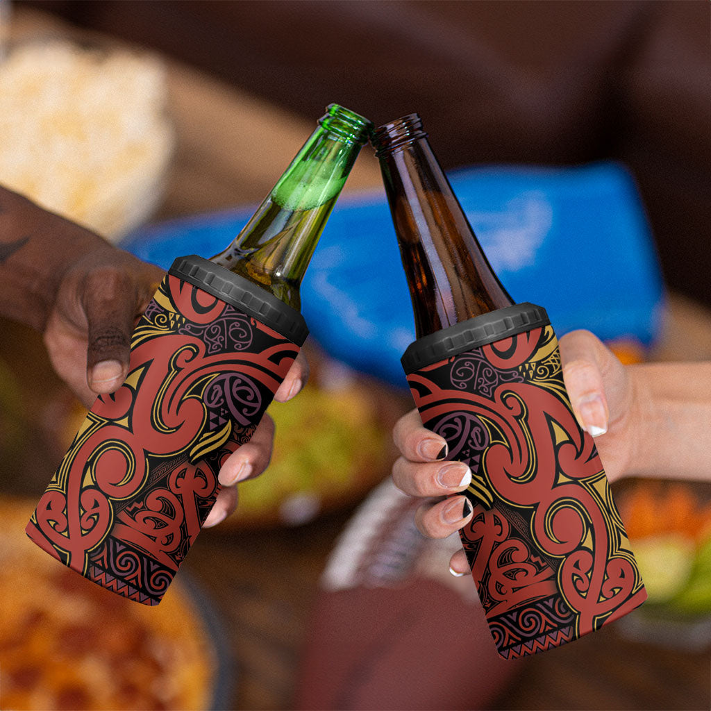 Aotearoa Iwi Rongowhakaata 4 in 1 Can Cooler Tumbler Maori Wharenui House Tribal Pattern LT9 - Polynesian Pride
