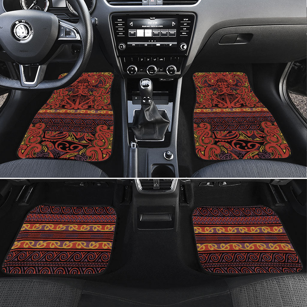 Aotearoa Iwi Rongowhakaata Car Mats Maori Wharenui House Tribal Pattern LT9 Set 4pcs Brick Red - Polynesian Pride