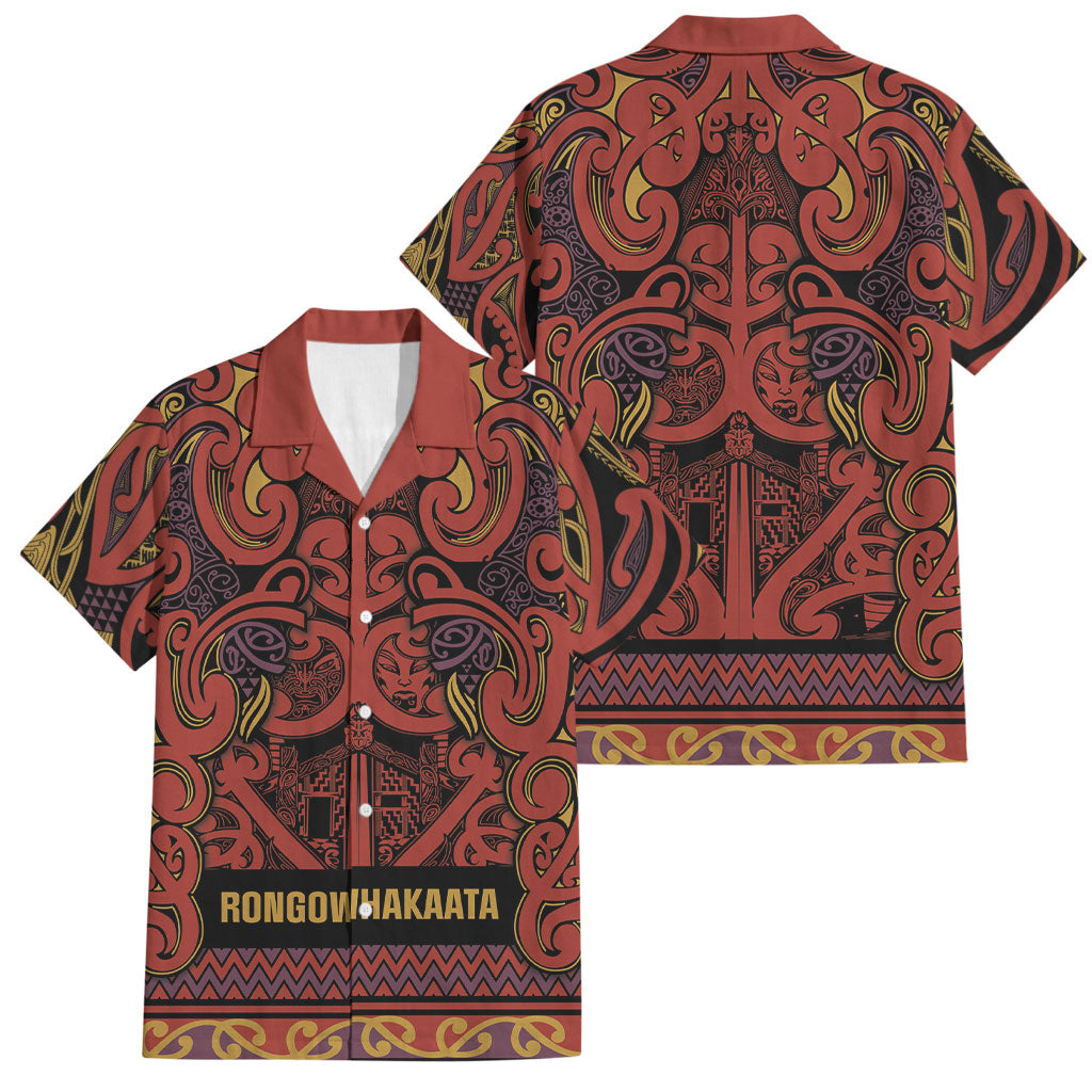 Aotearoa Iwi Rongowhakaata Family Matching Long Sleeve Bodycon Dress and Hawaiian Shirt Maori Wharenui House Tribal Pattern LT9 Dad's Shirt - Short Sleeve Brick Red - Polynesian Pride
