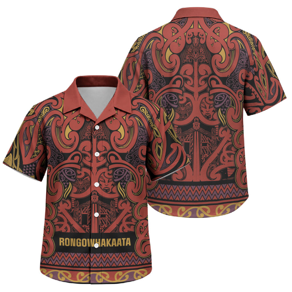 Aotearoa Iwi Rongowhakaata Family Matching Long Sleeve Bodycon Dress and Hawaiian Shirt Maori Wharenui House Tribal Pattern LT9 Son's Shirt Brick Red - Polynesian Pride