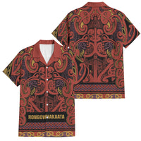 Aotearoa Iwi Rongowhakaata Family Matching Off Shoulder Short Dress and Hawaiian Shirt Maori Wharenui House Tribal Pattern LT9 Dad's Shirt - Short Sleeve Brick Red - Polynesian Pride