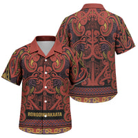 Aotearoa Iwi Rongowhakaata Family Matching Off Shoulder Short Dress and Hawaiian Shirt Maori Wharenui House Tribal Pattern LT9 Son's Shirt Brick Red - Polynesian Pride