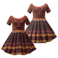 Aotearoa Iwi Rongowhakaata Family Matching Puletasi and Hawaiian Shirt Maori Wharenui House Tribal Pattern LT9 Daughter's Dress Brick Red - Polynesian Pride