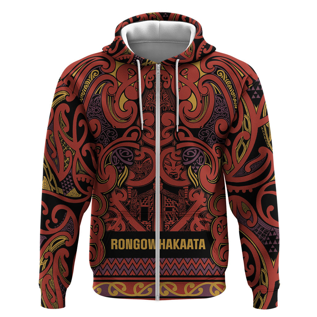Aotearoa Iwi Rongowhakaata Hoodie Maori Wharenui House Tribal Pattern LT9 Zip Hoodie Brick Red - Polynesian Pride