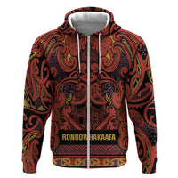 Aotearoa Iwi Rongowhakaata Hoodie Maori Wharenui House Tribal Pattern LT9 Zip Hoodie Brick Red - Polynesian Pride