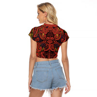 Aotearoa Iwi Rongowhakaata Raglan Cropped T Shirt Maori Wharenui House Tribal Pattern LT9 - Polynesian Pride