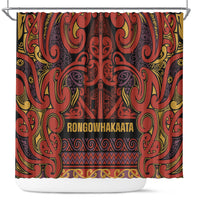 Aotearoa Iwi Rongowhakaata Shower Curtain Maori Wharenui House Tribal Pattern LT9 Brick Red - Polynesian Pride