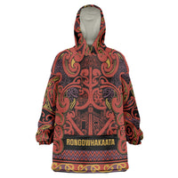 Aotearoa Iwi Rongowhakaata Wearable Blanket Hoodie Maori Wharenui House Tribal Pattern LT9 One Size Brick Red - Polynesian Pride