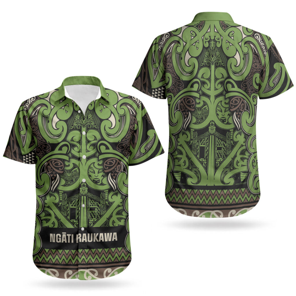 Aotearoa Iwi Ngati Raukawa Couples Matching Off Shoulder Short Dress and Hawaiian Shirt Maori Wharenui House Tribal Pattern LT9 - Polynesian Pride