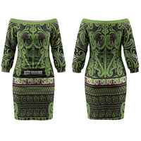 Aotearoa Iwi Ngati Raukawa Couples Matching Off The Shoulder Long Sleeve Dress and Long Sleeve Button Shirt Maori Wharenui House Tribal Pattern LT9 - Polynesian Pride