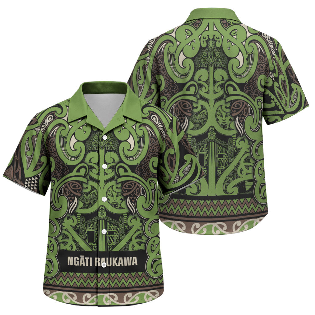 Aotearoa Iwi Ngati Raukawa Family Matching Off The Shoulder Long Sleeve Dress and Hawaiian Shirt Maori Wharenui House Tribal Pattern LT9 Son's Shirt Olive green - Polynesian Pride