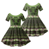 Aotearoa Iwi Ngati Raukawa Family Matching Off Shoulder Maxi Dress and Hawaiian Shirt Maori Wharenui House Tribal Pattern LT9 Daughter's Dress Olive green - Polynesian Pride