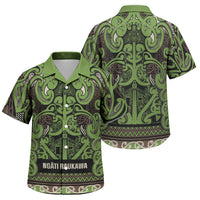 Aotearoa Iwi Ngati Raukawa Family Matching Off Shoulder Maxi Dress and Hawaiian Shirt Maori Wharenui House Tribal Pattern LT9 Son's Shirt Olive green - Polynesian Pride