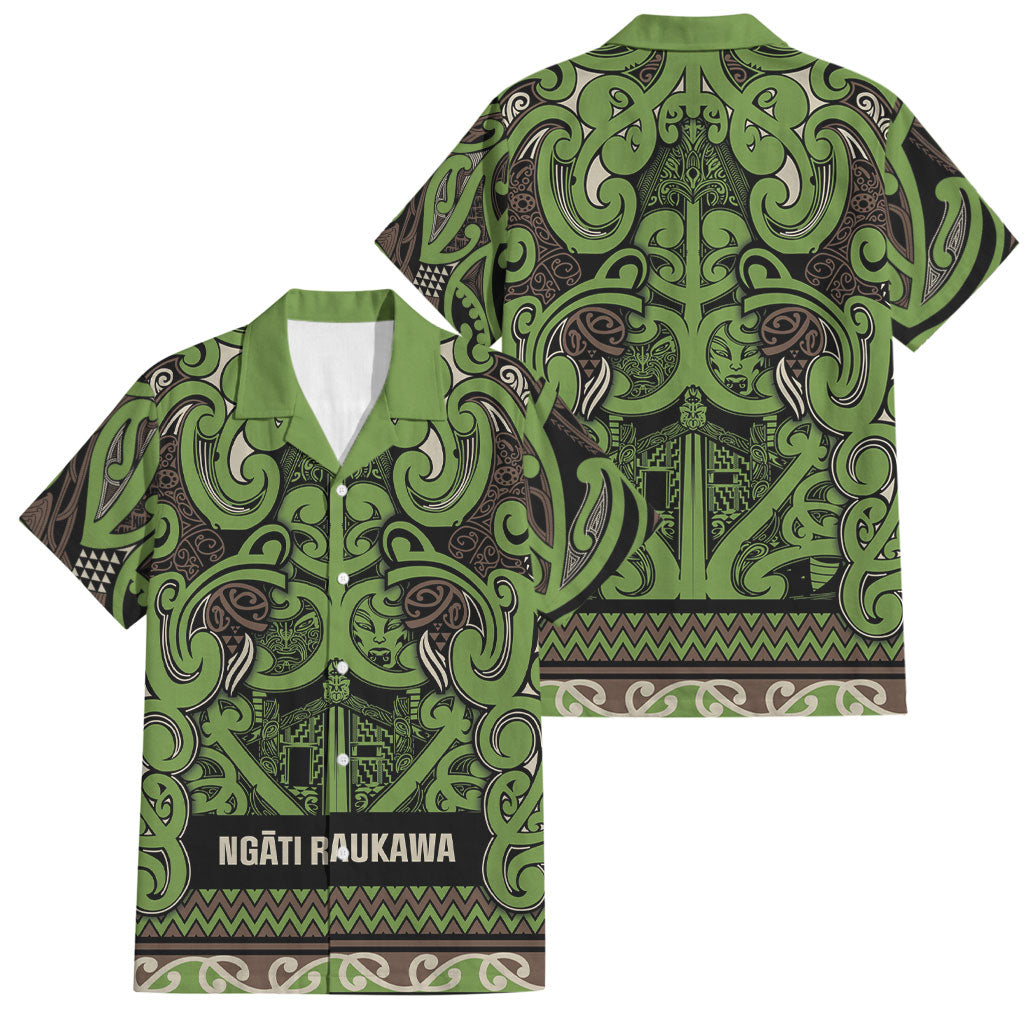Aotearoa Iwi Ngati Raukawa Family Matching Puletasi and Hawaiian Shirt Maori Wharenui House Tribal Pattern LT9 Dad's Shirt - Short Sleeve Olive green - Polynesian Pride