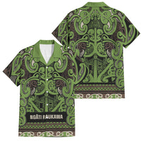 Aotearoa Iwi Ngati Raukawa Family Matching Summer Maxi Dress and Hawaiian Shirt Maori Wharenui House Tribal Pattern LT9 Dad's Shirt - Short Sleeve Olive green - Polynesian Pride
