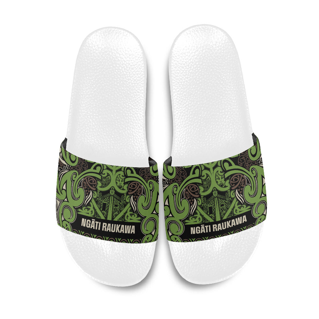 Aotearoa Iwi Ngati Raukawa Slide Sandals Maori Wharenui House Tribal Pattern LT9 Olive green - Polynesian Pride