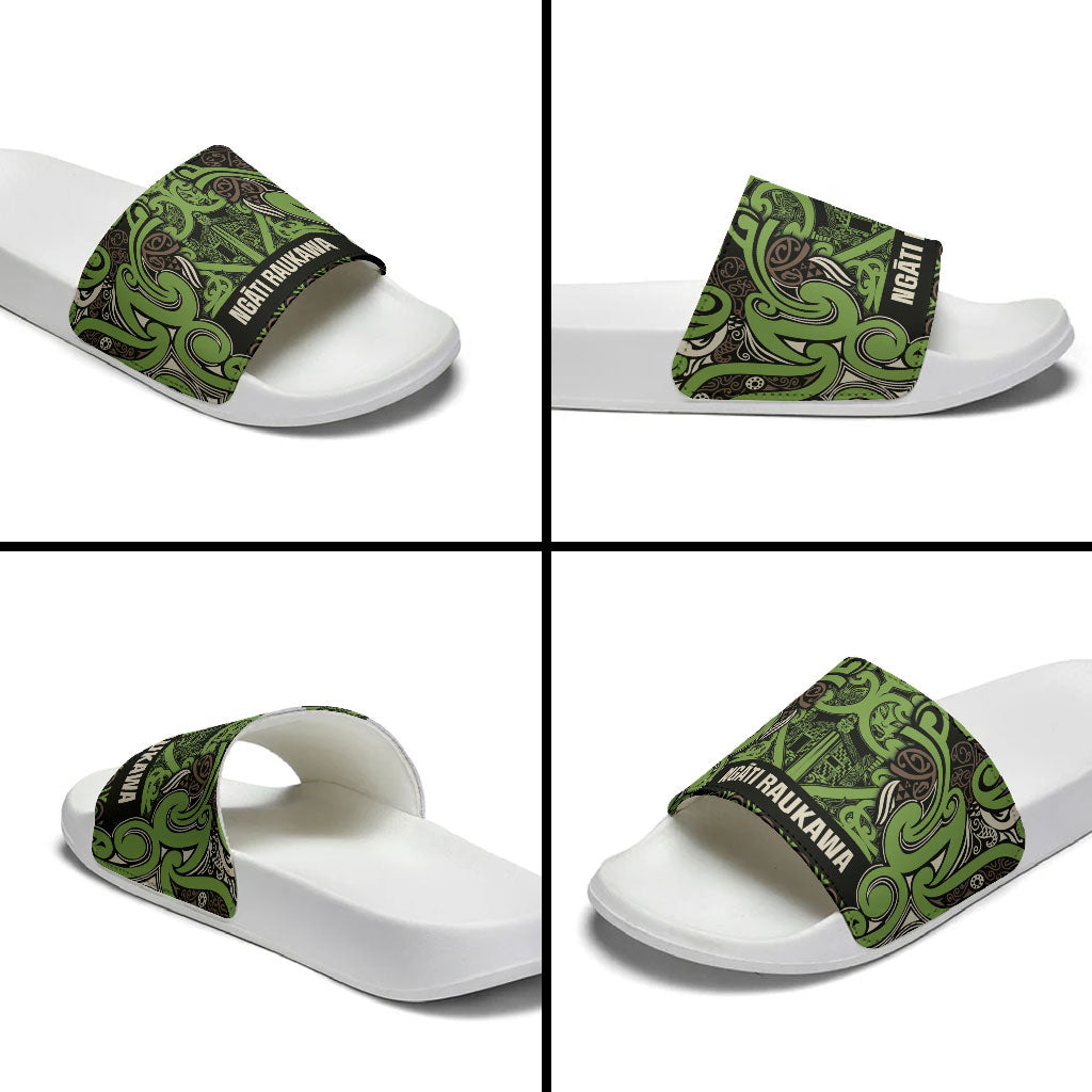 Aotearoa Iwi Ngati Raukawa Slide Sandals Maori Wharenui House Tribal Pattern LT9 - Polynesian Pride