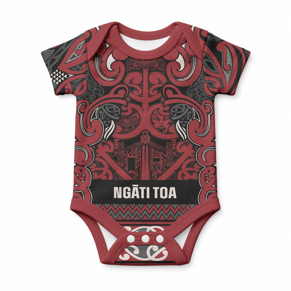 Aotearoa Iwi Ngati Toa Baby Onesie Maori Wharenui House Tribal Pattern