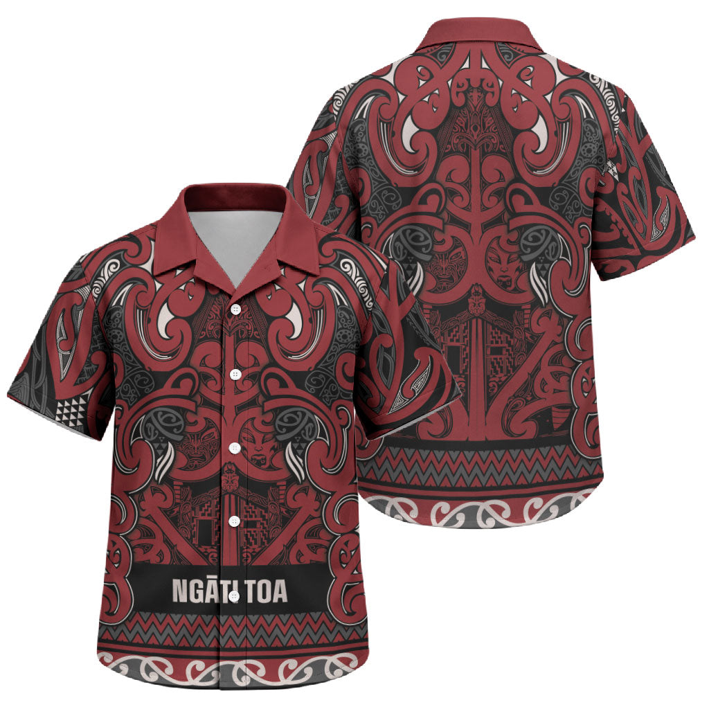 Aotearoa Iwi Ngati Toa Family Matching Mermaid Dress and Hawaiian Shirt Maori Wharenui House Tribal Pattern LT9 Son's Shirt Dark Red - Polynesian Pride