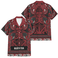 Aotearoa Iwi Ngati Toa Family Matching Short Sleeve Bodycon Dress and Hawaiian Shirt Maori Wharenui House Tribal Pattern LT9 Dad's Shirt - Short Sleeve Dark Red - Polynesian Pride