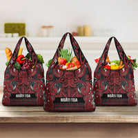 Aotearoa Iwi Ngati Toa Grocery Bag Maori Wharenui House Tribal Pattern LT9 3-pack One Size Dark Red - Polynesian Pride